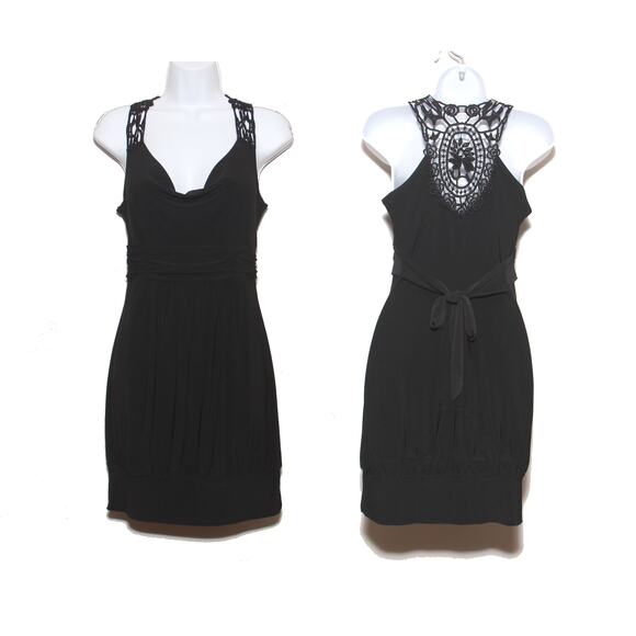 Vintage Taboo Lace Back Tie West Mini Dress Size Medium Black Knit - Picture 1 of 9